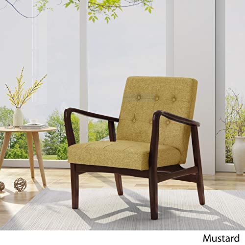 Christopher Knight Home Conrad Fabric Mid-Century Birch Club Chair, Wasabi and Dark Espresso, Mustard