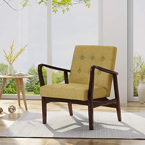 Christopher Knight Home Conrad Fabric Mid-Century Birch Club Chair, Wasabi and Dark Espresso, Mustard