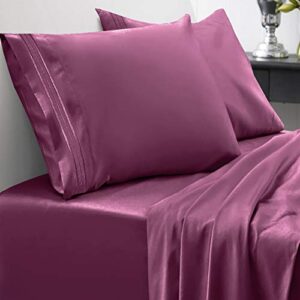 twin sheets - breathable luxury sheets with full elastic & secure corner straps built in - 1800 supreme collection extra soft deep pocket bedding set, sheet set, twin, berry