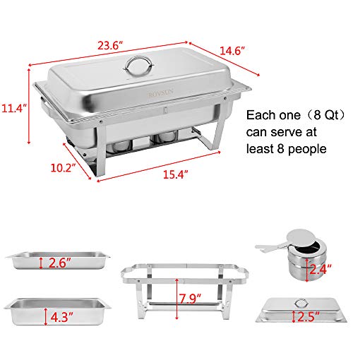 ROVSUN 8 Qt 4 Pack Full Size Stainless Steel Chafing Dishes Buffet Set, Silver Rectangular Catering Chafer Warmer Set with Trays Pan Lid Folding Frame for Kitchen Party Banquet Dining