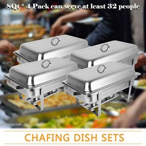 ROVSUN 8 Qt 4 Pack Full Size Stainless Steel Chafing Dishes Buffet Set, Silver Rectangular Catering Chafer Warmer Set with Trays Pan Lid Folding Frame for Kitchen Party Banquet Dining