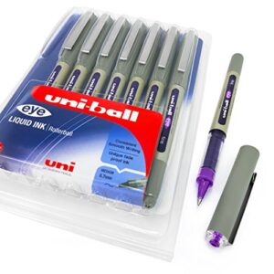 uni-ball - ub-157 rollerball pens - 0.7mm nib - violet purple ink - wallet of 8