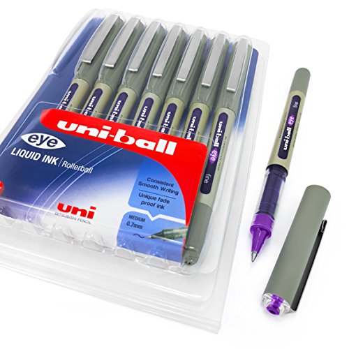 Uni-Ball - UB-157 Rollerball Pens - 0.7mm Nib - Violet Purple Ink - Wallet of 8