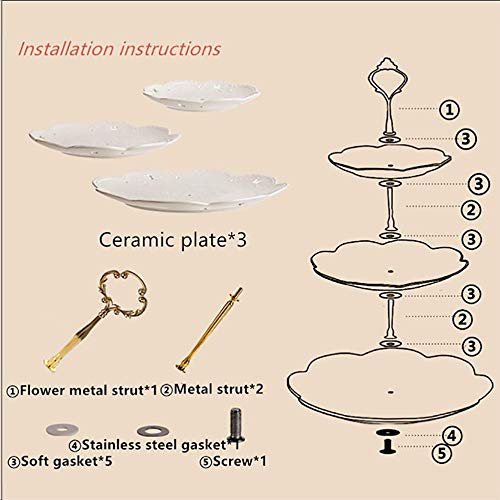 BonNoces 3-Tier Porcelain Embossed Cupcake Stand - Pure White Rimmed with Gold Dessert Cake Stand - Pastry Serving Tray Platter for Tea Party, Wedding and Birthday