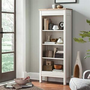 Savannah Tall Bookcase, Ivory with Natural Wood Top