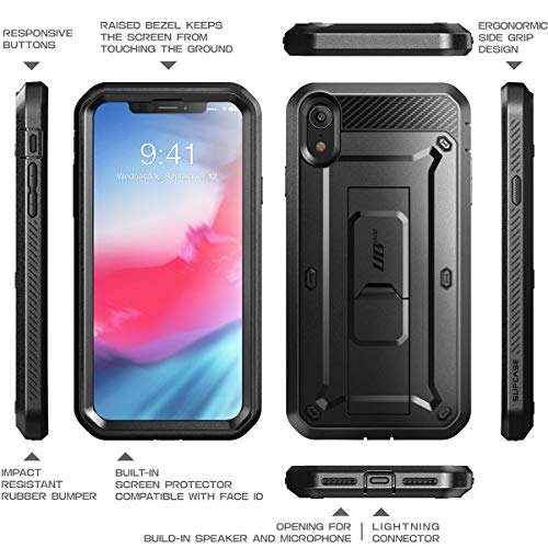 SUPCASE Unicorn Beetle Pro Series Case Designed, with Built-In Screen Protector Full-Body Rugged Holster Case for iPhone XR 6.1 Inch (2018 Release) (Black)