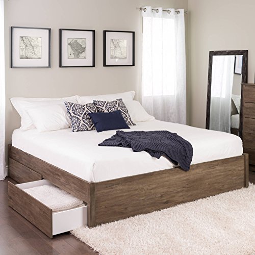 Prepac Select King 4 Post Platform Storage Bed With 4 Drawers, 83" L x 79" W x 16" H, Drifted Gray