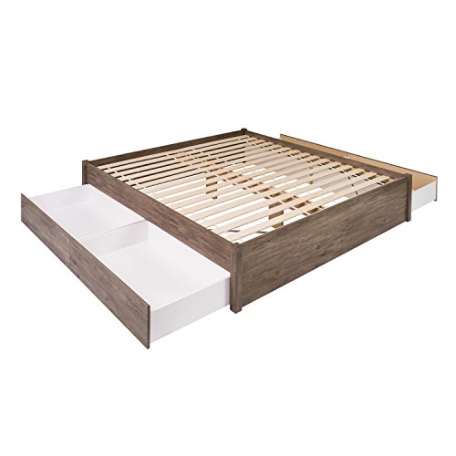 Prepac Select King 4 Post Platform Storage Bed With 4 Drawers, 83" L x 79" W x 16" H, Drifted Gray