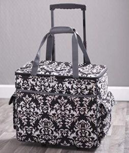sewing accessories rolling sewing machine tote with 6 storage pockets - damask,large