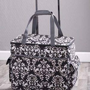 Sewing Accessories Rolling Sewing Machine Tote with 6 Storage Pockets - Damask,LARGE