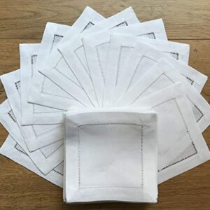 White Linen Cocktail Napkin 6"x6" Set of 50 Linen Cloth Napkin Coasters-Ladder Hemstitch 100% Linen Beverage Party Napkin Coaster Super Value Bulk 50 Pack