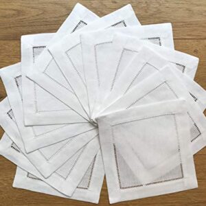 White Linen Cocktail Napkin 6"x6" Set of 50 Linen Cloth Napkin Coasters-Ladder Hemstitch 100% Linen Beverage Party Napkin Coaster Super Value Bulk 50 Pack