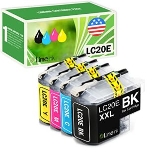 limeink compatible ink cartridges replacement for brother lc20e ink cartridges lc20e for brother printer ink mfc-j985dw j5920dw j775dw j985dwxl for brother lc20em ink cartridge (bk/c/m/y) 4 pack