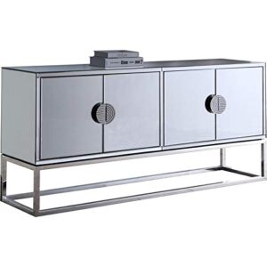 meridian furniture marbella collection modern | contemporary mirrored sideboard buffet, polished chrome stainless steel base, 64" w x 16" d x 31" h, cabinet