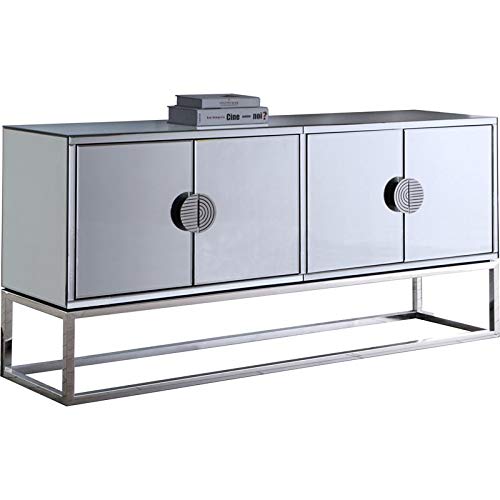 Meridian Furniture Marbella Collection Modern | Contemporary Mirrored Sideboard Buffet, Polished Chrome Stainless Steel Base, 64" W x 16" D x 31" H, Cabinet