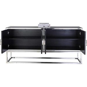 Meridian Furniture Marbella Collection Modern | Contemporary Mirrored Sideboard Buffet, Polished Chrome Stainless Steel Base, 64" W x 16" D x 31" H, Cabinet