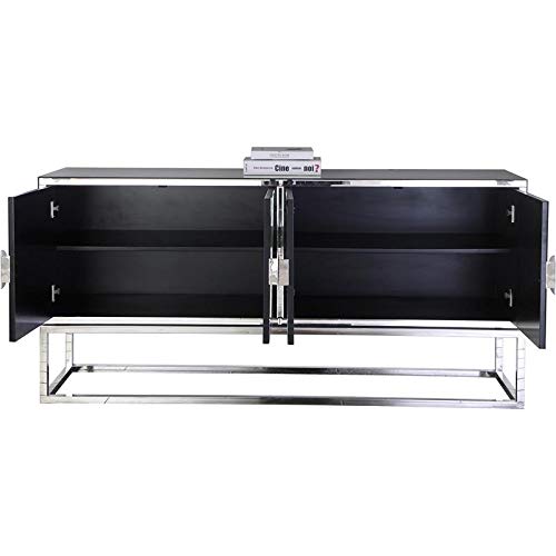 Meridian Furniture Marbella Collection Modern | Contemporary Mirrored Sideboard Buffet, Polished Chrome Stainless Steel Base, 64" W x 16" D x 31" H, Cabinet