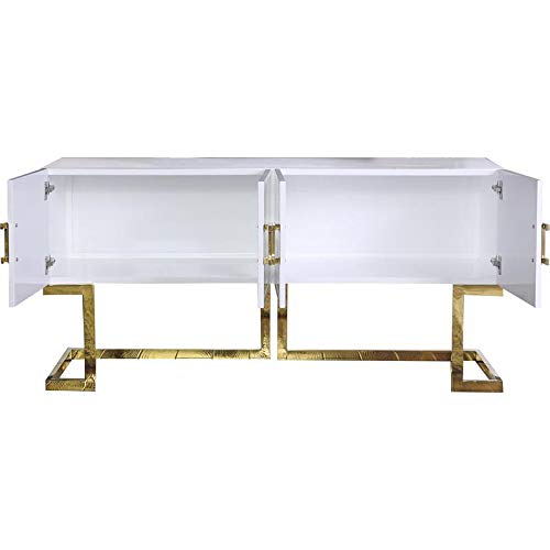Meridian Furniture Beth Collection Modern | Contemporary Sideboard Buffet, Rich Gold Stainless Steel Base, White Laquer Finish, 64" W x 18" D x 31" H, Cabinet