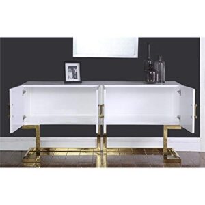 Meridian Furniture Beth Collection Modern | Contemporary Sideboard Buffet, Rich Gold Stainless Steel Base, White Laquer Finish, 64" W x 18" D x 31" H, Cabinet