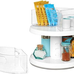 YouCopia Crazy Susan Two Tier Turntable, Divided Lazy Susan Organizer with 3 Clear Bins for Cabinet and Pantry Storage