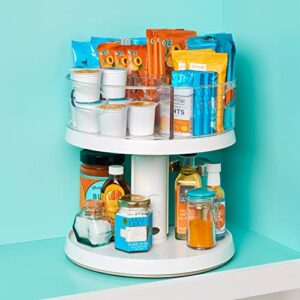 YouCopia Crazy Susan Two Tier Turntable, Divided Lazy Susan Organizer with 3 Clear Bins for Cabinet and Pantry Storage