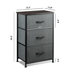 WLIVE Dresser with 3 Drawers, Fabric Nightstand, Organizer Unit, Storage Dresser for Bedroom, Hallway, Entryway, Closets, Sturdy Steel Frame, Wood Top, Easy Pull Handle, Dark Grey