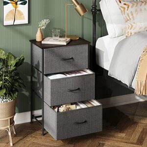 WLIVE Dresser with 3 Drawers, Fabric Nightstand, Organizer Unit, Storage Dresser for Bedroom, Hallway, Entryway, Closets, Sturdy Steel Frame, Wood Top, Easy Pull Handle, Dark Grey