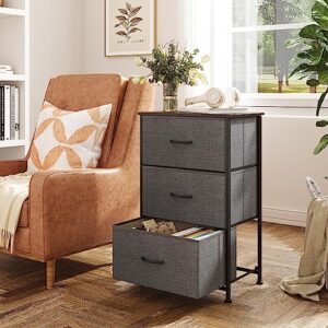 WLIVE Dresser with 3 Drawers, Fabric Nightstand, Organizer Unit, Storage Dresser for Bedroom, Hallway, Entryway, Closets, Sturdy Steel Frame, Wood Top, Easy Pull Handle, Dark Grey