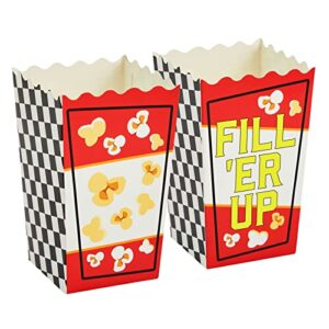 50 Pack Race Car Popcorn Boxes for Birthday Decorations, Checkered Flag 20 oz Buckets for Party Supplies (3 x 6 In)