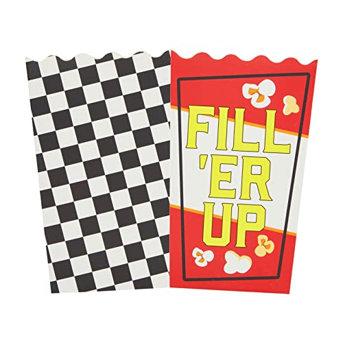 50 Pack Race Car Popcorn Boxes for Birthday Decorations, Checkered Flag 20 oz Buckets for Party Supplies (3 x 6 In)