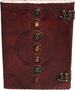 leather journal book seven chakra medieval stone embossed handmade book of shadows notebook office diary college book poetry book sketch book 10 x 13 inches