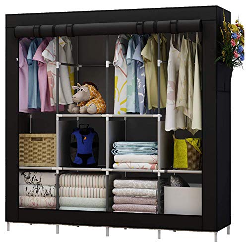 UDEAR Portable Closet Large Wardrobe Closet Clothes Organizer with 6 Storage Shelves, 4 Hanging Sections 4 Side Pockets,Black