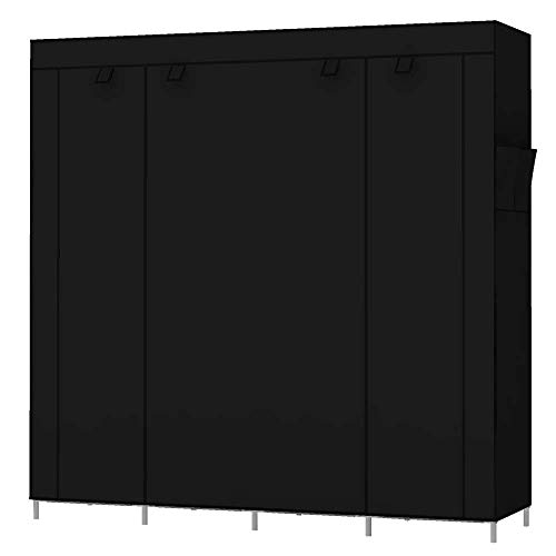 UDEAR Portable Closet Large Wardrobe Closet Clothes Organizer with 6 Storage Shelves, 4 Hanging Sections 4 Side Pockets,Black