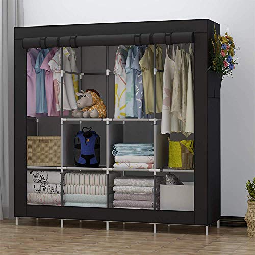 UDEAR Portable Closet Large Wardrobe Closet Clothes Organizer with 6 Storage Shelves, 4 Hanging Sections 4 Side Pockets,Black