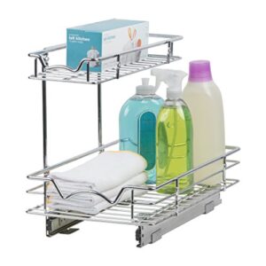 richards homewares under sink pull-out sliding shelf organizer for kitchen, heavy duty with 5 year limited warranty -11.5”w x 18”d x 14.5”h, requires at least 12.5” w cabinet opening-chrome