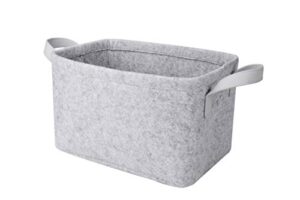rhyan felt storage basket/bin with pu handles, collapsible & convenient storage solution for office, bedroom, closet, toys, laundry(light gray)