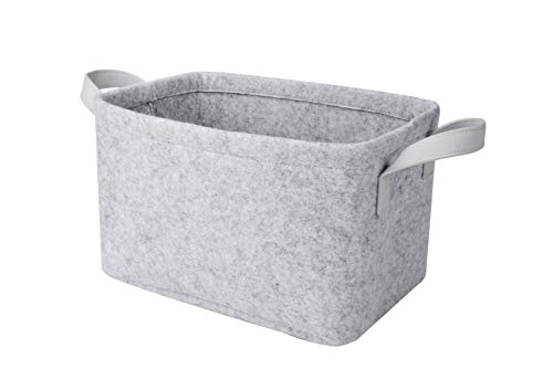 Rhyan Felt Storage Basket/Bin with PU Handles, Collapsible & Convenient Storage Solution for Office, Bedroom, Closet, Toys, Laundry(Light Gray)