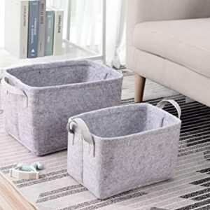 Rhyan Felt Storage Basket/Bin with PU Handles, Collapsible & Convenient Storage Solution for Office, Bedroom, Closet, Toys, Laundry(Light Gray)