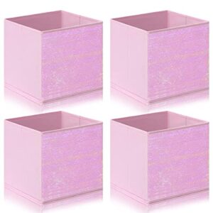 eluchang sequin cube storage bins organizer container foldable fabric closet organizer boxes baskets for shelves,toys,bedroom(4pcs,pink)