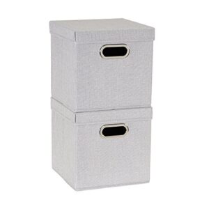 household essentials 804-1 café cube bin storage set with lids and handles | 2 pack, grey linen