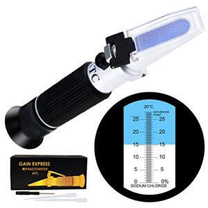 0-28% salinity refractometer atc, sodium chloride (nacl) salt level meter tester, test kit for sea water brine seawater food industry pickle soy sauce, ±0.2% accuracy