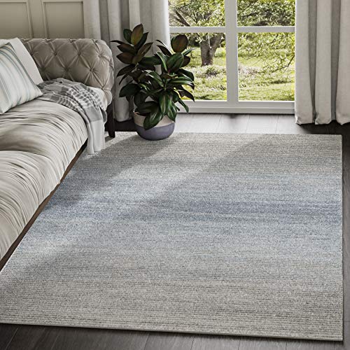 Abani Grey & Blue Minimalist Striped 4' X 6' Area Rug - Rustic Rugged Contemporary Modern Style Accent Rug, Vista Collection Rugs