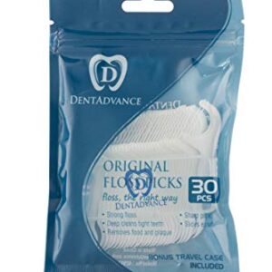 DentAdvance Original Dental Floss Picks - Premium Angled, Easy Reach Back Teeth | Tooth Flossers | Unflavored, 90 ct, w/ Travel Case