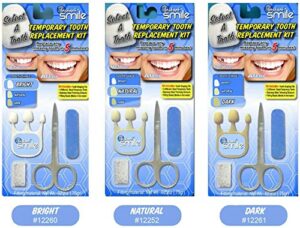 instant smile select a tooth temporary tooth replacement kit - 3 pack combo - light, natural, dark shade