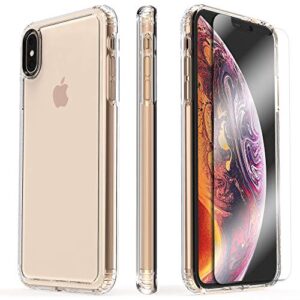 saharacase-crystal series case cover with tempered glass kit shockproof heavy duty military grade drop tested apple iphone xs max 6.5" (2018) clear