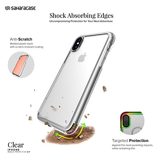 SaharaCase-Crystal Series Case Cover with Tempered Glass Kit Shockproof Heavy Duty Military Grade Drop Tested Apple iPhone Xs MAX 6.5" (2018) Clear