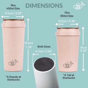 bioGo 16oz To Go Coffee Cups Reusable - Perfect Size Travel Coffee Cup with Lid, Lightweight & Sturdy - Keeps Coffee Hot, Microwave & Dishwasher Safe Travel Mug - Ideal for Work & Driving (Pink)