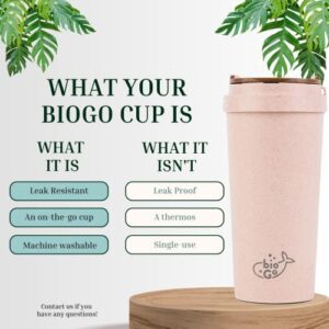 bioGo 16oz To Go Coffee Cups Reusable - Perfect Size Travel Coffee Cup with Lid, Lightweight & Sturdy - Keeps Coffee Hot, Microwave & Dishwasher Safe Travel Mug - Ideal for Work & Driving (Pink)