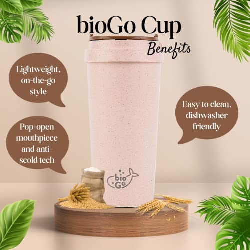 bioGo 16oz To Go Coffee Cups Reusable - Perfect Size Travel Coffee Cup with Lid, Lightweight & Sturdy - Keeps Coffee Hot, Microwave & Dishwasher Safe Travel Mug - Ideal for Work & Driving (Pink)