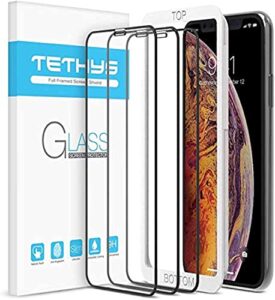 tethys glass screen protector designed for iphone 11 / iphone xr (6.1") [edge to edge coverage] full protection durable tempered glass compatible iphone xr/11 [guidance frame include] - pack of 3